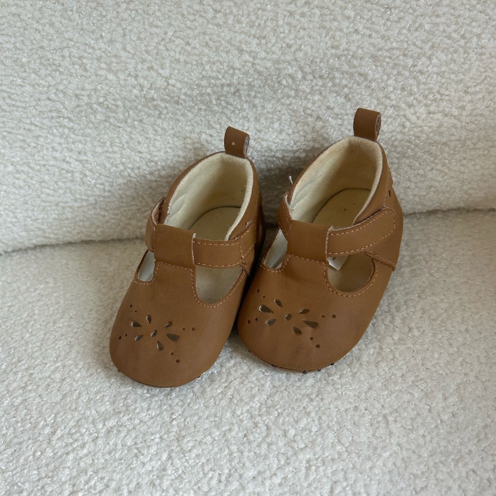 Brown Baby Walker Shoes with Floral Cutouts